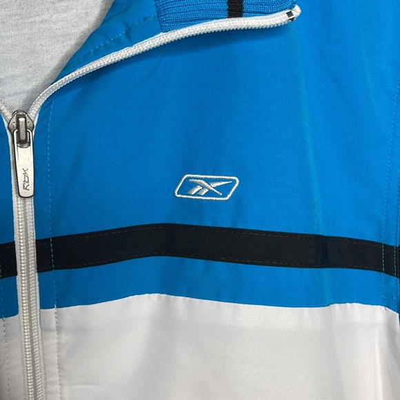 Retro Reebok Men's Full Zip Windbreaker Jacket White Blue Sz XL! - Picture 2 of 6